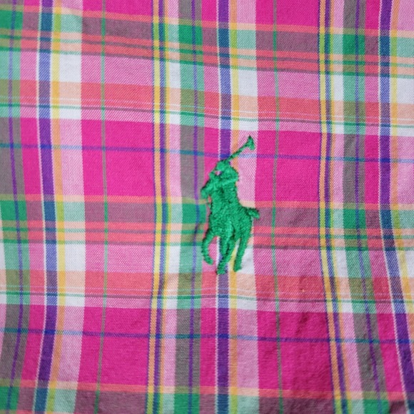 Ralph Lauren Mens Custom Fit Plaid Button Down Shirt Pink Green Cotton Medium - Picture 5 of 16